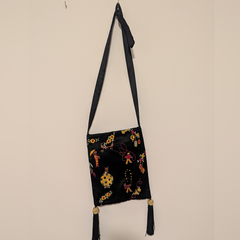 Vintage Pure Silk Embroidered Boho Crossbody Bag